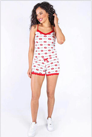 İnce Askılı Şortlu Pamuklu Pijama Takımı Dantel Detaylı