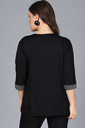 Büyük Beden Yaka Kolucu Sim Yarım Kol Bluz