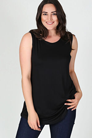 Büyük Beden Kolsuz Viskon Basic Bluz