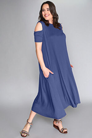 Omuz Dekolte Viskon Elbise