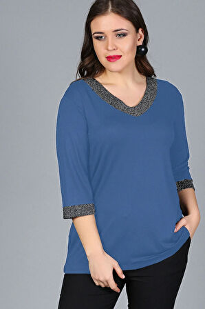 Büyük Beden Yaka Kolucu Sim Bluz
