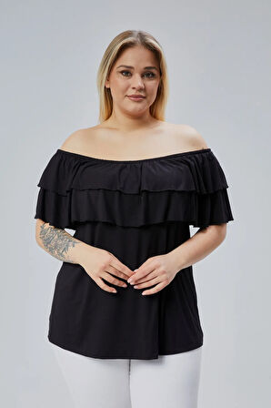 Büyük Beden Madonna Yaka Viskon Bluz