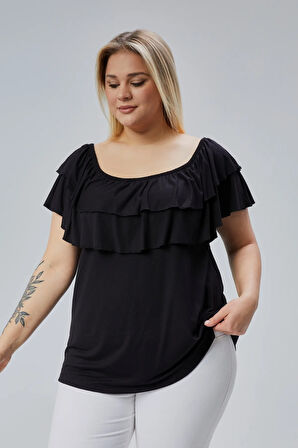 Büyük Beden Madonna Yaka Viskon Bluz