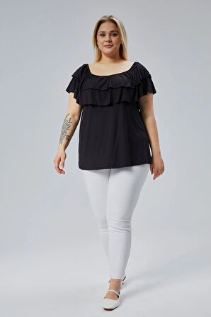 Büyük Beden Madonna Yaka Viskon Bluz