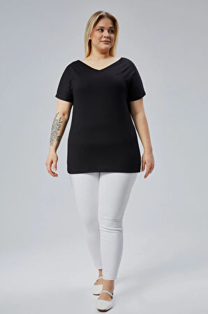 Büyük Beden Sırt V Güpür Bluz