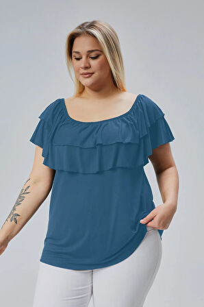 Büyük Beden Madonna Yaka Viskon Bluz