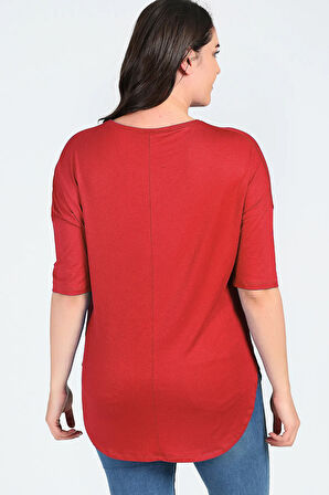 Büyük Beden Flamingo Baskııl Yarım Kol Yan Yırtmaç Bluz