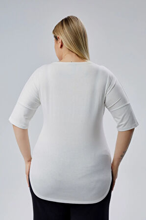 Büyük Beden Dragonfly Baskılı Yarım Kol Yan Yırtmaç Bluz