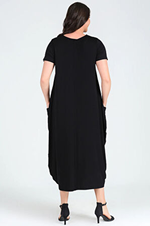 Büyük Beden Boho Hilal Baskılı Jumbo Kısa Kol Elbise