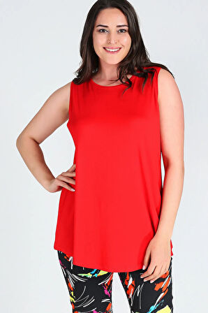 Büyük Beden Kolsuz Viskon Basic Bluz