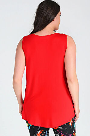 Büyük Beden Kolsuz Viskon Basic Bluz