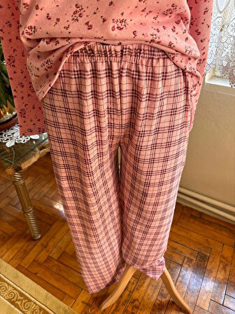 Ekoseli Desenli Uzun Kol Kadın Pijama Takımı 2 İplik Kışlık Pamuklu Kumaş