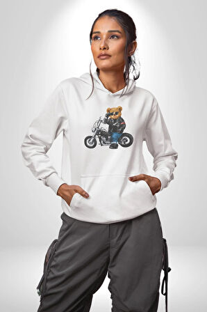 Kask Güneş Gözlüğü Motor Ayı Kadın Erkek  Beyaz Kapüşonlu Sweatshirt Hoodie