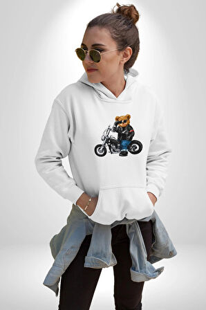 Kask Güneş Gözlüğü Motor Ayı Kadın Erkek  Beyaz Kapüşonlu Sweatshirt Hoodie