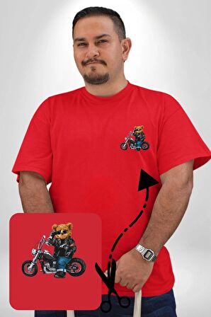 Kask Güneş Gözlüğü Motor Ayı Kırmızı Büyük Beden Kadın Basic Minimal Baskılı Tişört