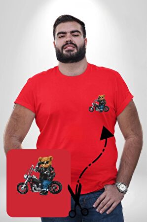 Kask Güneş Gözlüğü Motor Ayı Kırmızı Büyük Beden Kadın Basic Minimal Baskılı Tişört