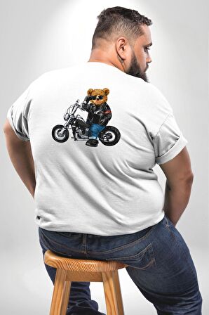 Kask Güneş Gözlüğü Motor Ayı Büyük Beden Beyaz Tişört Kadın Erkek Ünisex Sırt Baskılı