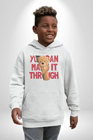 Bunu Alabilirsin Çantadan Çıkan Ayı Kadın Erkek  Beyaz Kapüşonlu Sweatshirt Hoodie