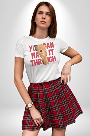 Bunu Alabilirsin Çantadan Çıkan Ayı Kadın Erkek Unisex Beyaz Organik Baskılı T-Shirt Penye Yüksek Kalite