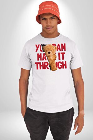 Bunu Alabilirsin Çantadan Çıkan Ayı Kadın Erkek Unisex Beyaz Organik Baskılı T-Shirt Penye Yüksek Kalite