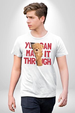 Bunu Alabilirsin Çantadan Çıkan Ayı Kadın Erkek Unisex Beyaz Organik Baskılı T-Shirt Penye Yüksek Kalite