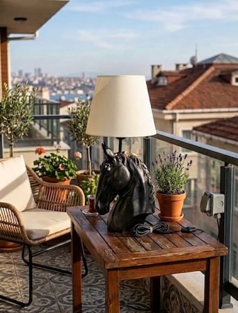 Modern At Abajur Siyah Gold Büst Abajur  Heykel  –  Beyaz Şapka Dekoratif Masa Lambası, Şık Salon & Yatak Odası Aydınlatma 