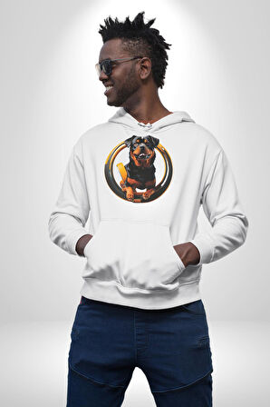 Süper Tasma Rottweiler Eğitim Kadın Erkek  Beyaz Kapüşonlu Sweatshirt Hoodie