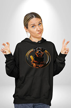 Süper Tasma Rottweiler Eğitim Kadın Erkek  Siyah Kapüşonlu Sweatshirt Hoodie