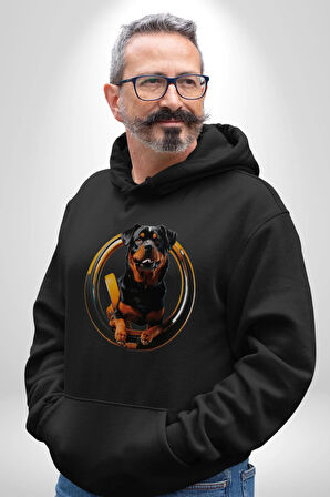 Süper Tasma Rottweiler Eğitim Kadın Erkek  Siyah Kapüşonlu Sweatshirt Hoodie