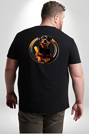 Süper Tasma Rottweiler Eğitim Büyük Beden Siyah Tişört Kadın Erkek Ünisex Sırt Baskılı
