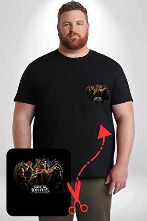 Ninja Kaplumbağa Siyah Büyük Beden Kadın Basic Minimal Baskılı Tişört