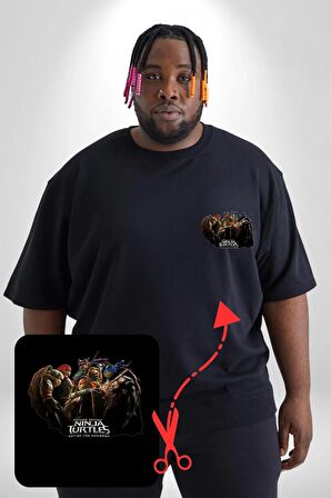 Ninja Kaplumbağa Siyah Büyük Beden Kadın Basic Minimal Baskılı Tişört