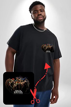 Ninja Kaplumbağa Siyah Büyük Beden Kadın Basic Minimal Baskılı Tişört