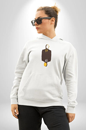 Görünmez İnsan Takım Elbise Kadın Erkek  Beyaz Kapüşonlu Sweatshirt Hoodie