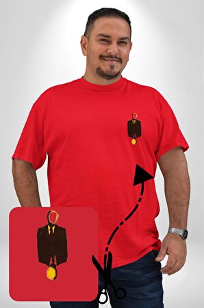 Görünmez İnsan Takım Elbise Kırmızı Büyük Beden Kadın Basic Minimal Baskılı Tişört