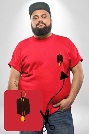 Görünmez İnsan Takım Elbise Kırmızı Büyük Beden Kadın Basic Minimal Baskılı Tişört