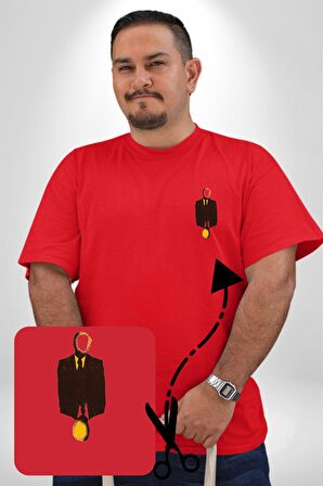 Görünmez İnsan Takım Elbise Kırmızı Büyük Beden Kadın Basic Minimal Baskılı Tişört