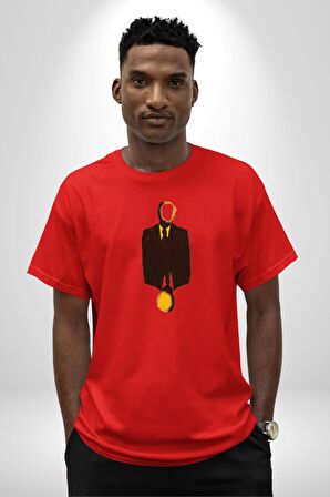 Görünmez İnsan Takım Elbise Pamuklu Bisiklet Yaka Kadın Erkek Oversize Boyfriend Dijital Baskılı Kırmızı T-Shirt