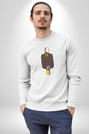 Görünmez İnsan Takım Elbise Kadın Erkek  Beyaz Baskılı Sweatshirt 