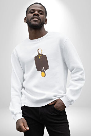Görünmez İnsan Takım Elbise Kadın Erkek  Beyaz Baskılı Sweatshirt 