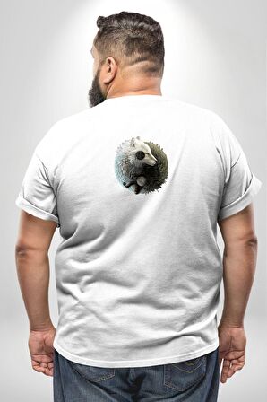 Yin İle Yang Beyaz Beyaz Kurt   Büyük Beden Beyaz Tişört Kadın Erkek Ünisex Sırt Baskılı