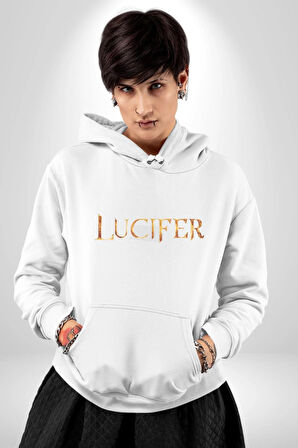 Lucifer Kadın Erkek  Beyaz Kapüşonlu Sweatshirt Hoodie