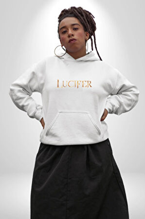 Lucifer Kadın Erkek  Beyaz Kapüşonlu Sweatshirt Hoodie