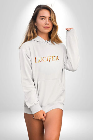 Lucifer Kadın Erkek  Beyaz Kapüşonlu Sweatshirt Hoodie
