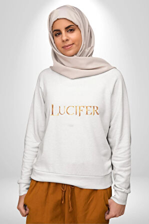 Lucifer Kadın Erkek  Beyaz Baskılı Sweatshirt 