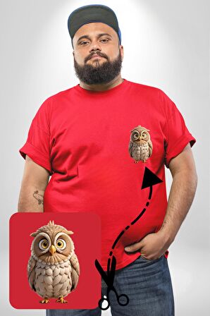 Baykuş Kırmızı Büyük Beden Kadın Basic Minimal Baskılı Tişört