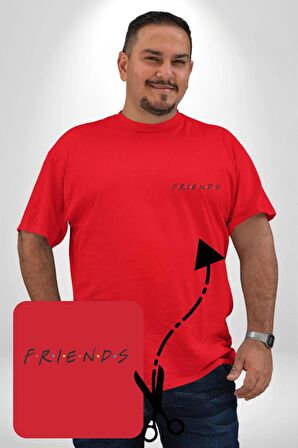 Friends Kırmızı Büyük Beden Kadın Basic Minimal Baskılı Tişört