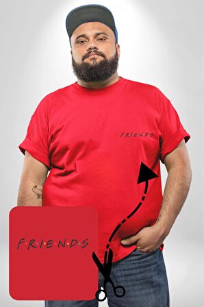 Friends Kırmızı Büyük Beden Kadın Basic Minimal Baskılı Tişört
