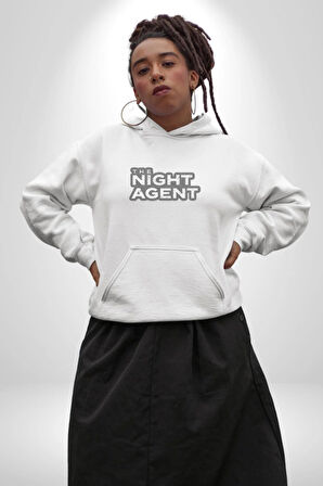 The Night Agent Kadın Erkek  Beyaz Kapüşonlu Sweatshirt Hoodie