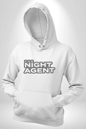 The Night Agent Kadın Erkek  Beyaz Kapüşonlu Sweatshirt Hoodie